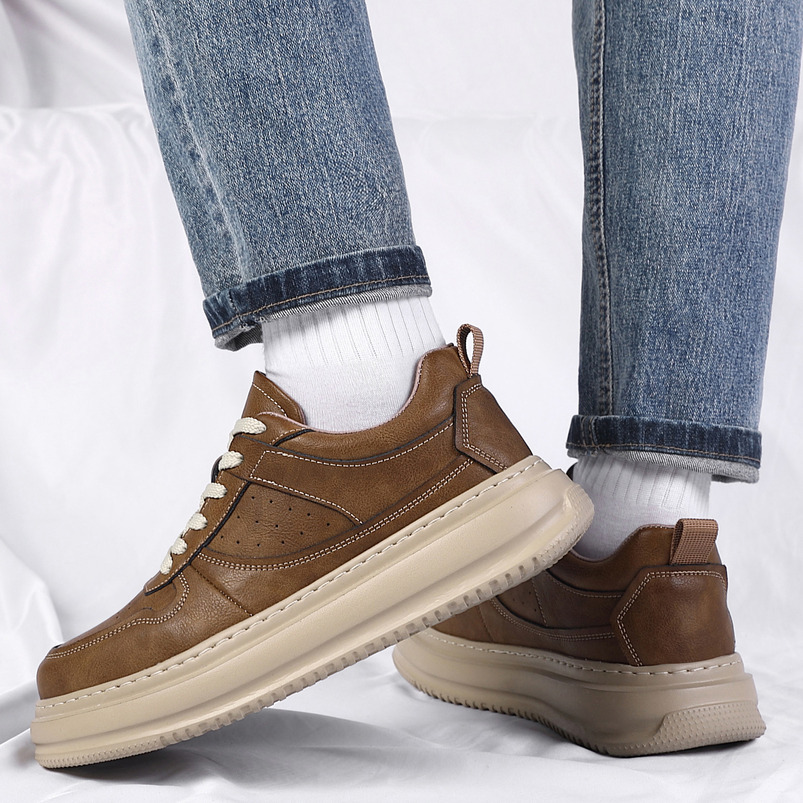 Men's Shoes 2025 Spring and Autumn New Low-top Comfortable Height-increasing Breathable Leather Sports Casual Sneakers Trendy