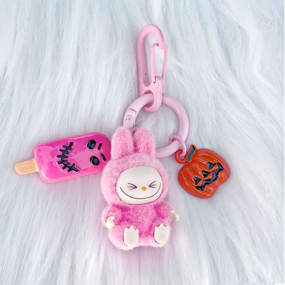 Halloween Flocked Mini Labu Cute Gift Keychain Cartoon Bag Car Key Pendant