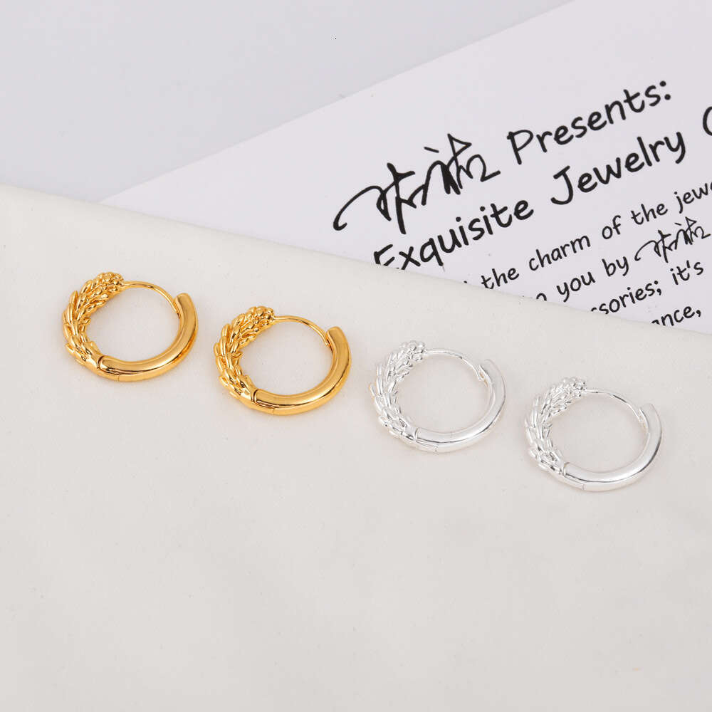 Wheat Ear Hoop Earrings - Gold/Silver Plated Copper Minimalist Geometric Studs for Women