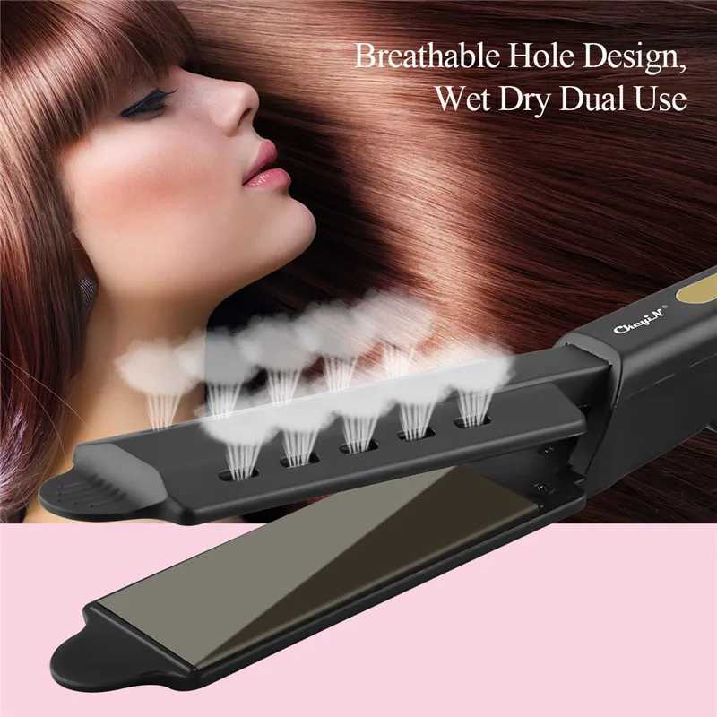 Professional Titanium Alloy Hair Straightener Wide Plate Flat Iron Temperature Adjustable with Venting Hole Straightening Iron W250814
