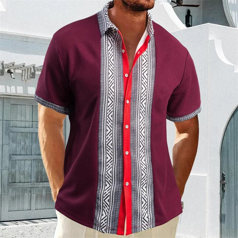 Men s Vintage Style Collared Shirts Retro Floral Print Short Sleeve Button Down Loose Fit Patchwork Tops for Summer 250808