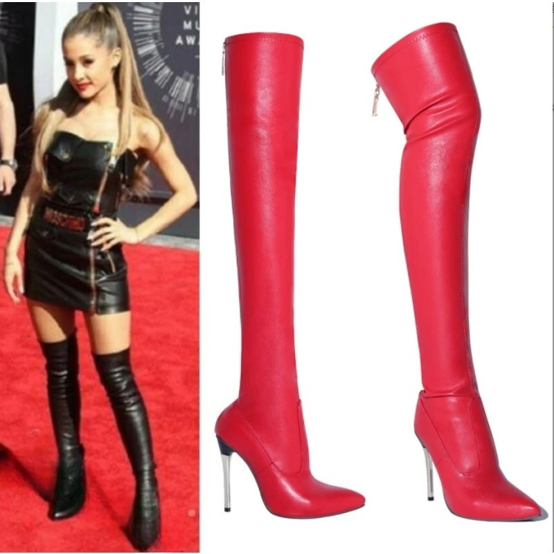 Black Sexy Stiletto High Heels Women Over-the-Knee Boots Pointed Toe Strippers Ladies Shoes Pole Dancing Long Botas De Mujer 250812