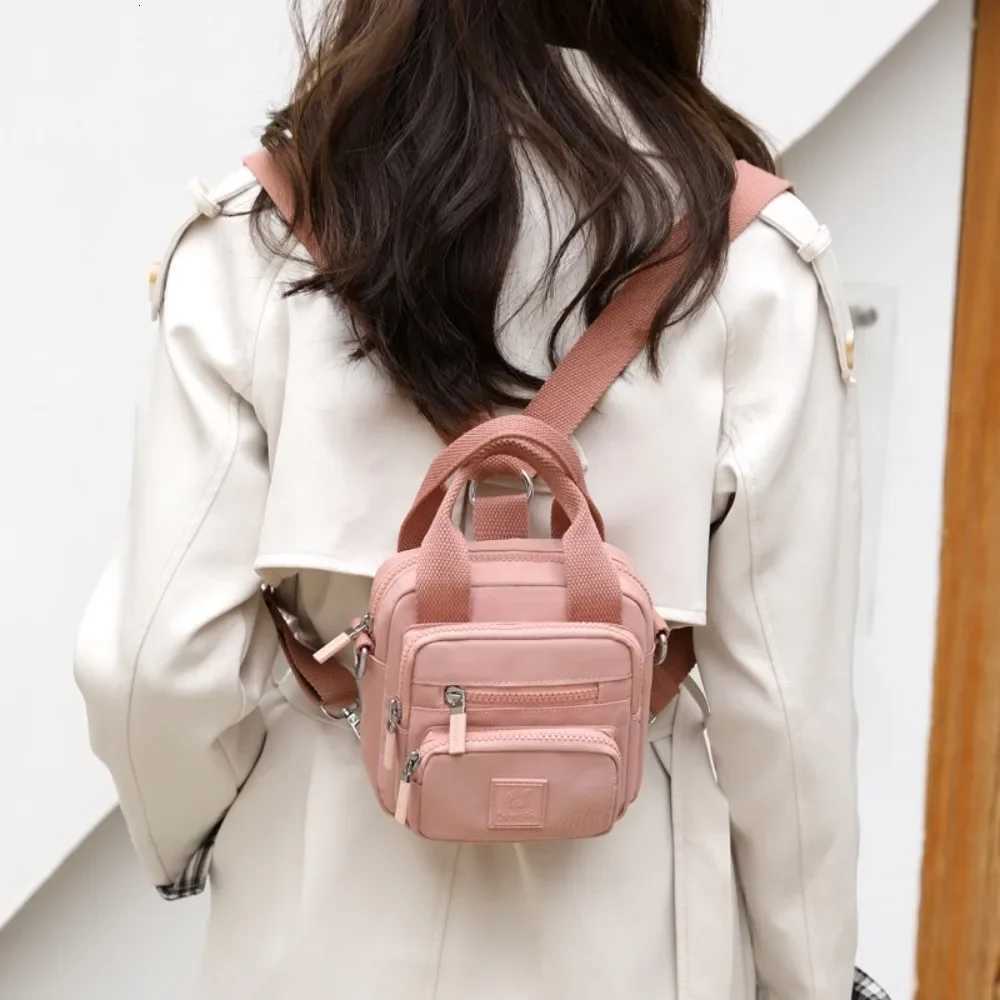 Fashion Nylon Womens Backpack Solid Color Waterproof Small Backpack Multi-functional Shoulder Bag Outdoor XJ250814