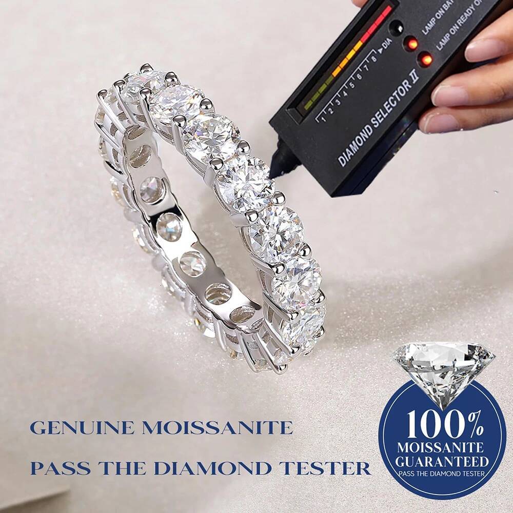 2/3/5mm D Color Moissanite Ring for Women 925 Sterling Silver Plated 18k White Gold Wedding Eternity Band Classic Jewelry GRA