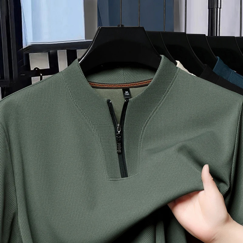 Half Zip Ice Silk Short Sleeved T-shirt for Men Mens Lapel 2025 Summer Collection Breathable Polo Shirt 250813