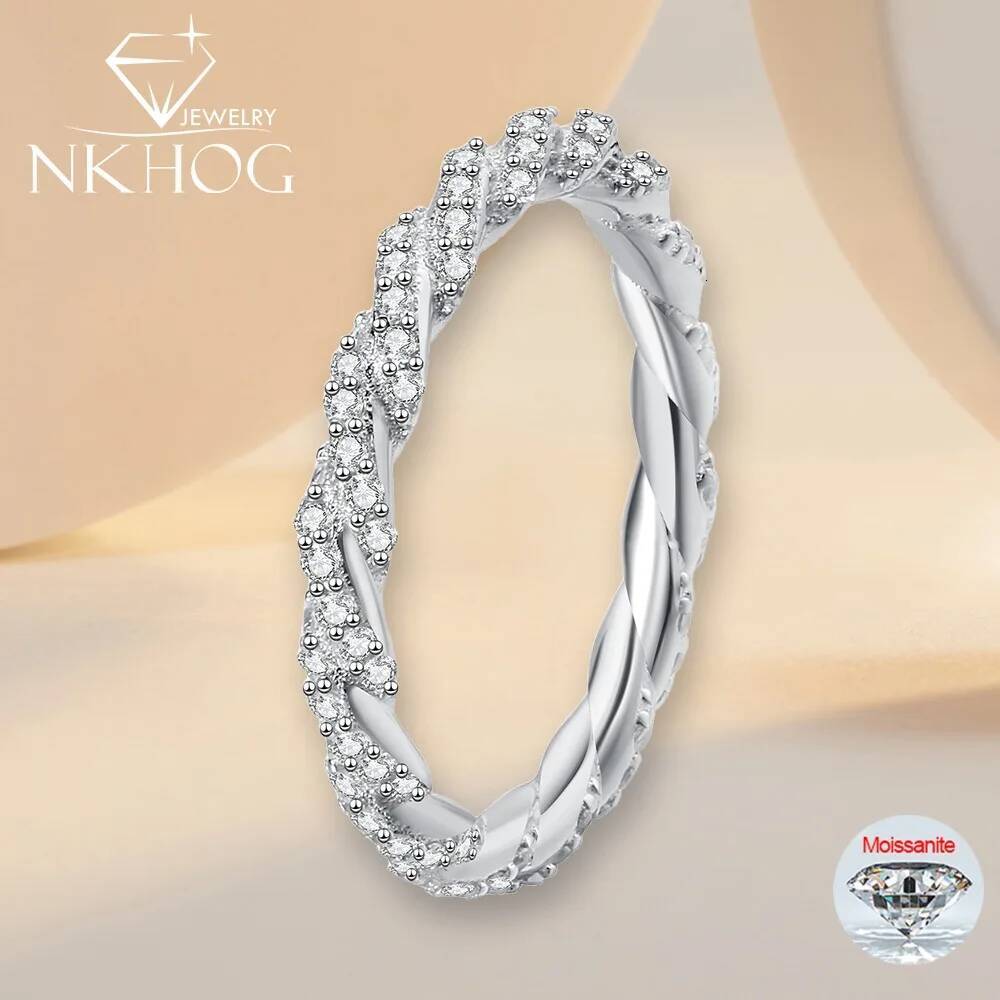 NKHOG Full Moissanite Bridal Ring For Women 100% S925 Silver Eternity Wedding Diamond Band 18K Plated Fine Jewelry GRA Certified