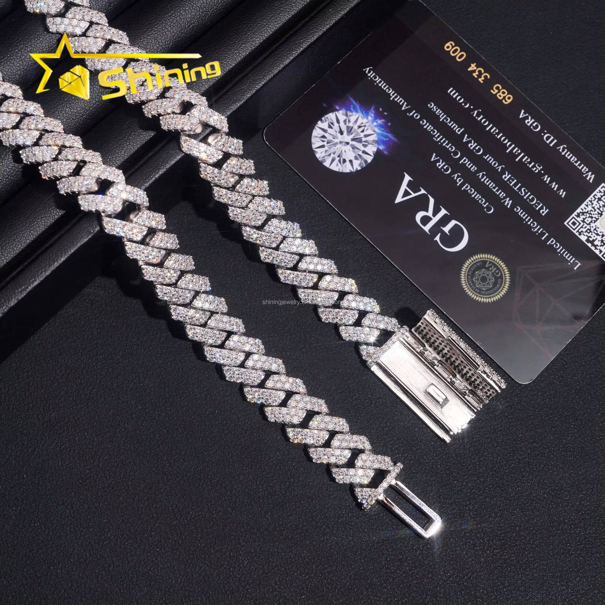 New Design Fashion Jewelry GRA Certificate 12mm Two Row Stone Iced Out Moissanite Diamond S925 Sterling Silver Miami Cuban Link