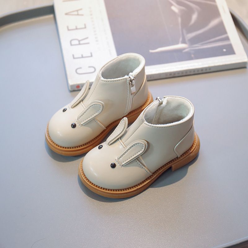 Cartoon Rabbit Baby Ankle Boots for Girls England Style Children Cute Bunny Winter Short Boots Low Kidsnest Heel Kids Girl Leather Shoes Sizes US 5C-1