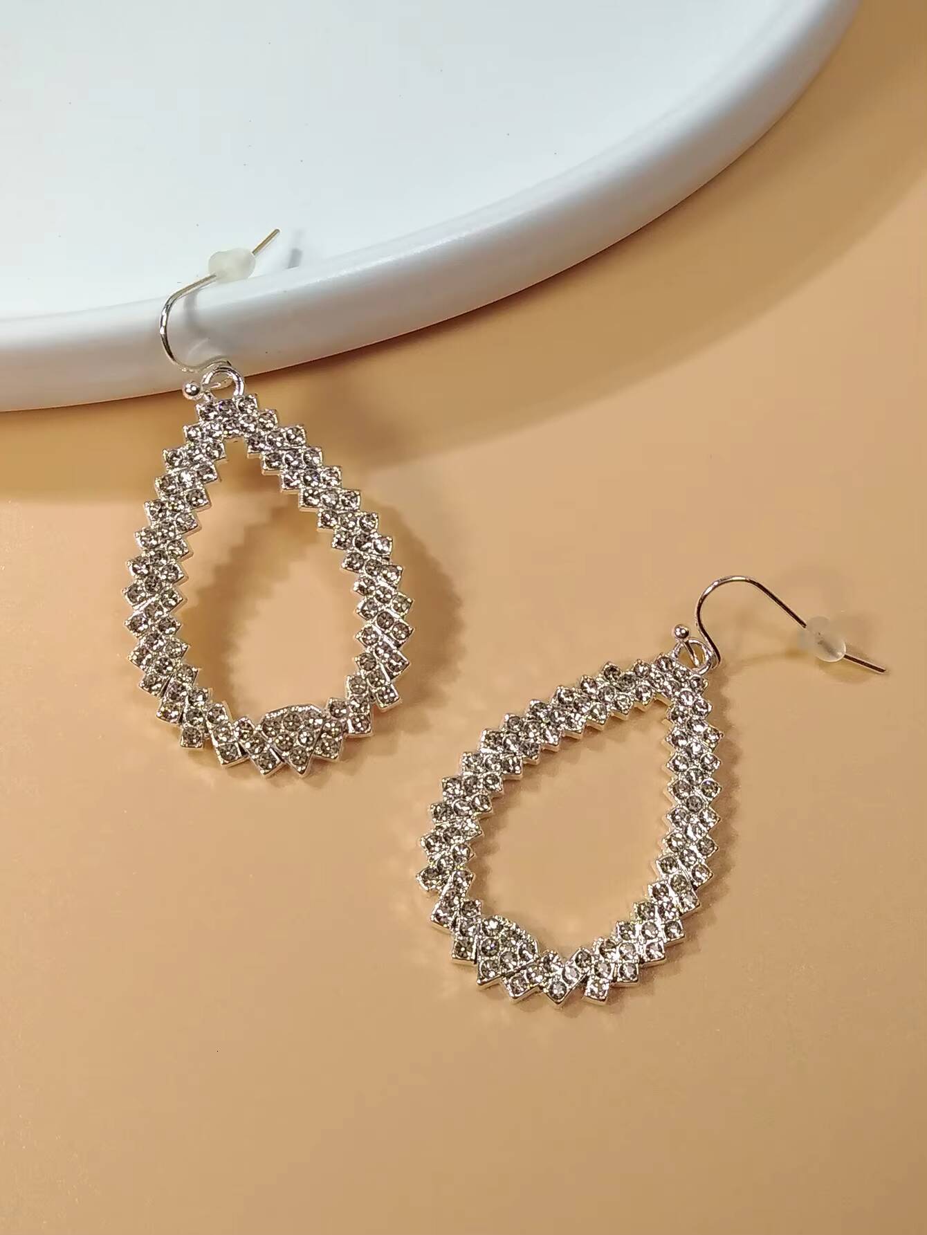 Fashionable Large Earrings, Exaggerated Hollow Women's Brooch-shaped Pendant, Double-layer Rhinestone Earrings