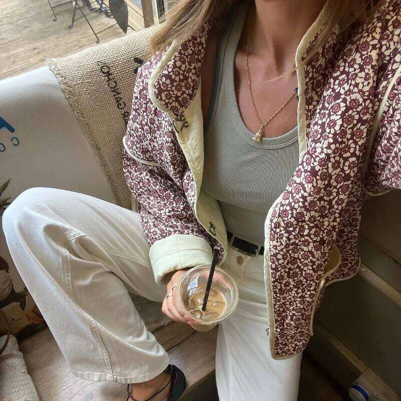 Designer Clothing 2025 TARUXY Flower Print Jackets For Women Fashion Pocket Slim Coat Womens Clothes Street Casual Autumn Cardigan Female New Outerwea