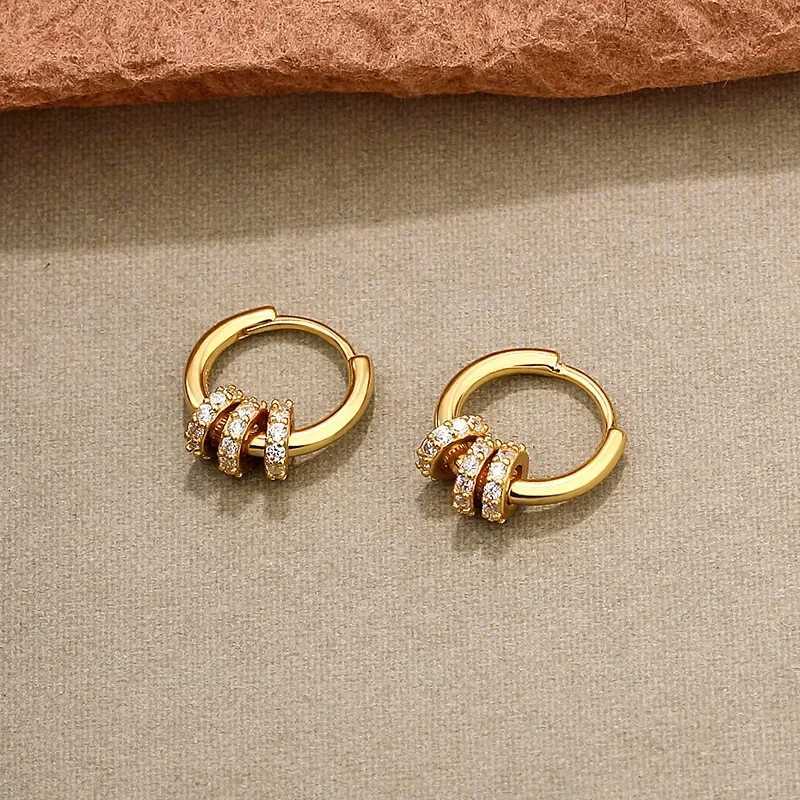Classic Gold Color Stainless Steel Geometric Circle Hoop Earrings for Women Charm Zircon Korean Jewelry Party Accessories Gift XJ250814