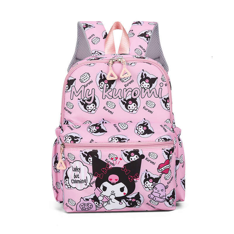 New Style Backpack Girls, Four-Piece Set, Kuromi Large Capacity, Suitable Elementary School Students in Grades Three to Six, Double Shoulder Bag for G