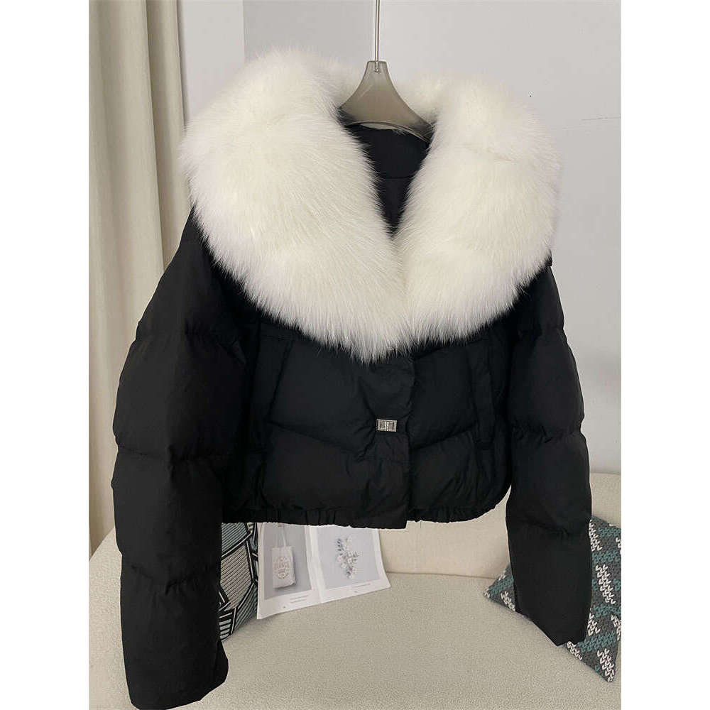 Women's Clothing Winter new style women's short fashionable warm down jacket small size stylish oversized real fox fur collar coat