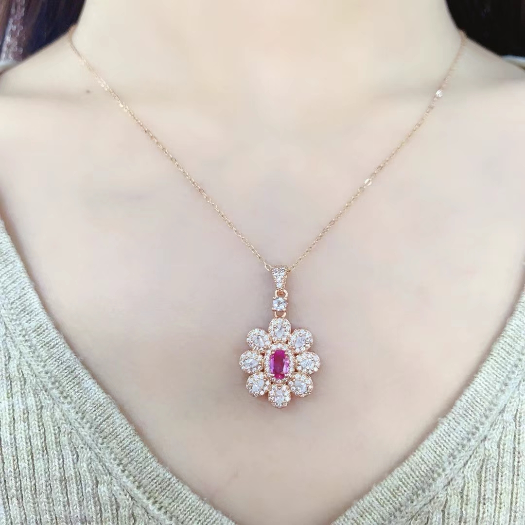 Genuine 925 silver pink sapphire pendant 4mm*6mm 0.5ct natural sapphire necklace pendant for office women