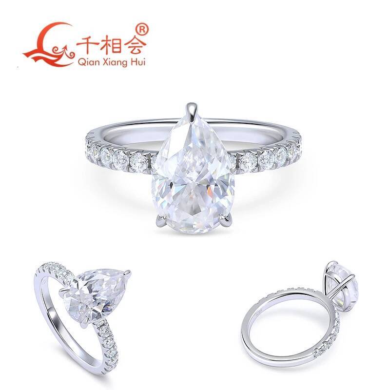 4ct 8x12mm pear shape full D vvs white melee moissanite half Eternity band 925 Sterling Silver Ring Jewelry Engagement Ladies