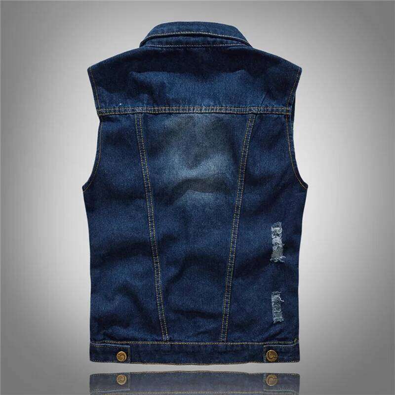 Men Denim Vest Vintage Sleeveless Washed Jeans Man Design Cotton Cowboy Ripped Jacket Male Waistcoat 5XL,YA663