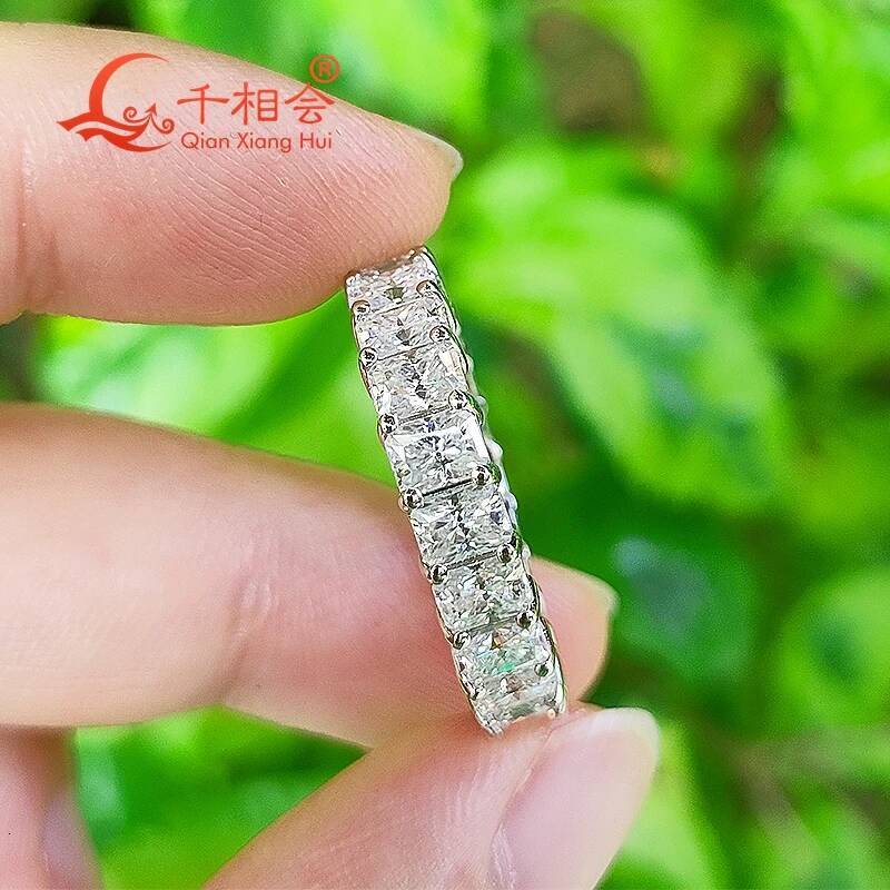 Radiant Cut White Moissanite 3x4 Eternity Band Ring 925 Sterling Silver Unisex Engagement Wedding Jewelry for Ladies And Men