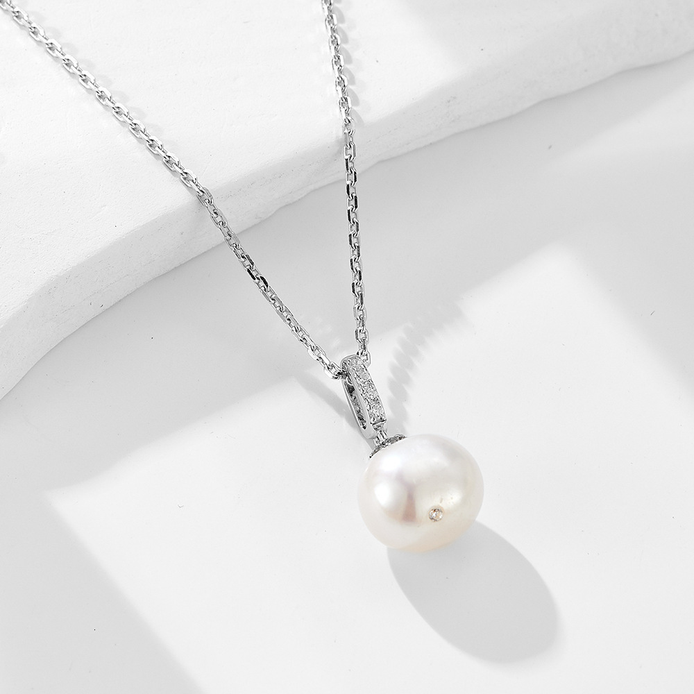 Natural Pearl Sparkling Dia Sterling Sier Necklace Simple Light Niche Design High-end Pendant Clavicle Chain