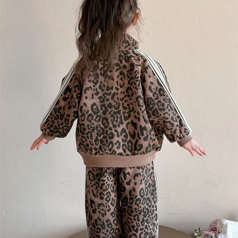 spring autumn Girls Kids Leopard pattern suit Coattrousers pants sets comfortable cute baby Clothes Children Clothing 250813