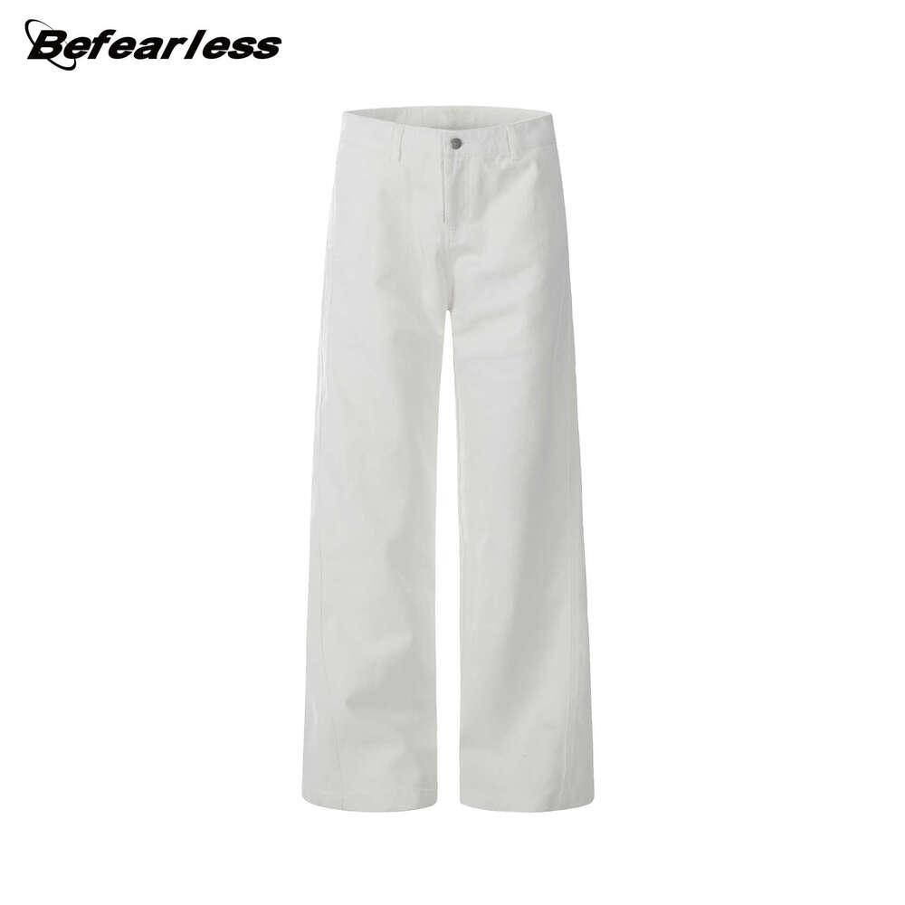 American Style Straight Simple Cargo Unisex Trendy Slim Casual White Men's Summer Long Pants B5