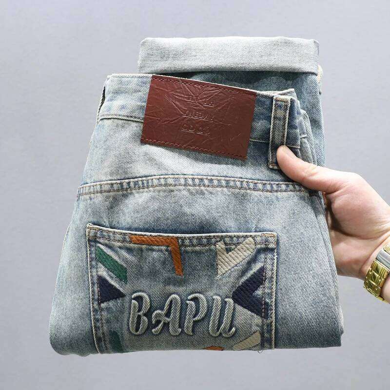 High-end Loose Jeans for Men, Spring and Autumn New Style, Unique Straight-leg Trendy Street Fashion Washed Denim Long Pants