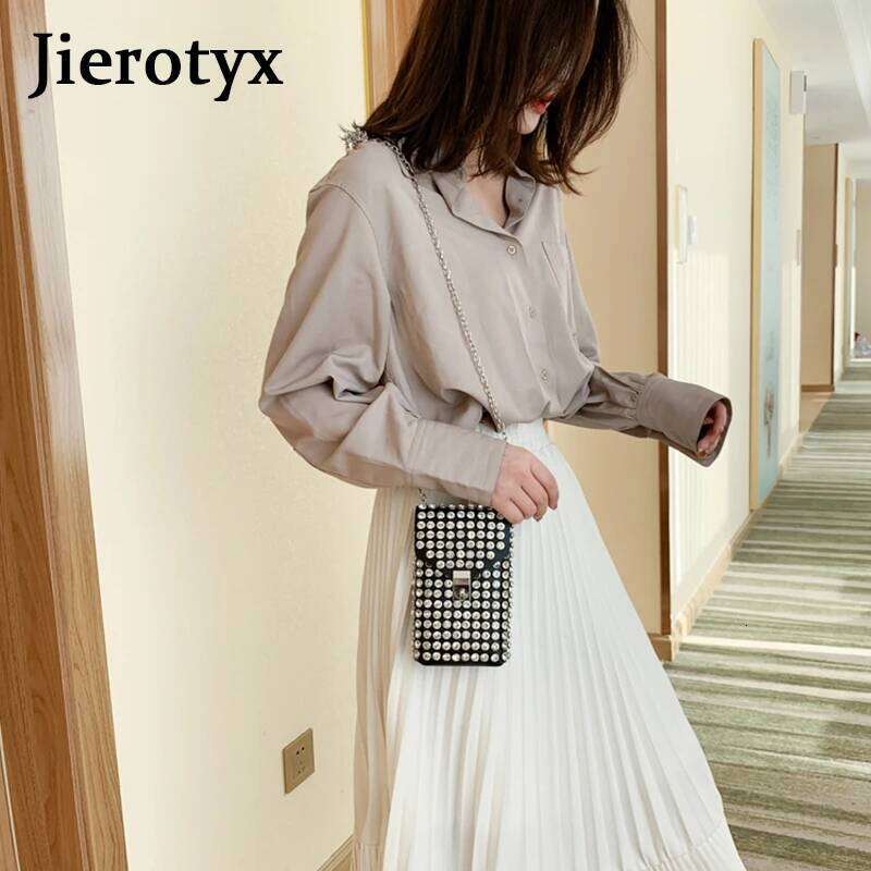 JIEROTYX Full Rhinestone Women Phone Bags Detachable PU Leather Waist Belt Shoe chain Crossbody Shoulder Bag Pack