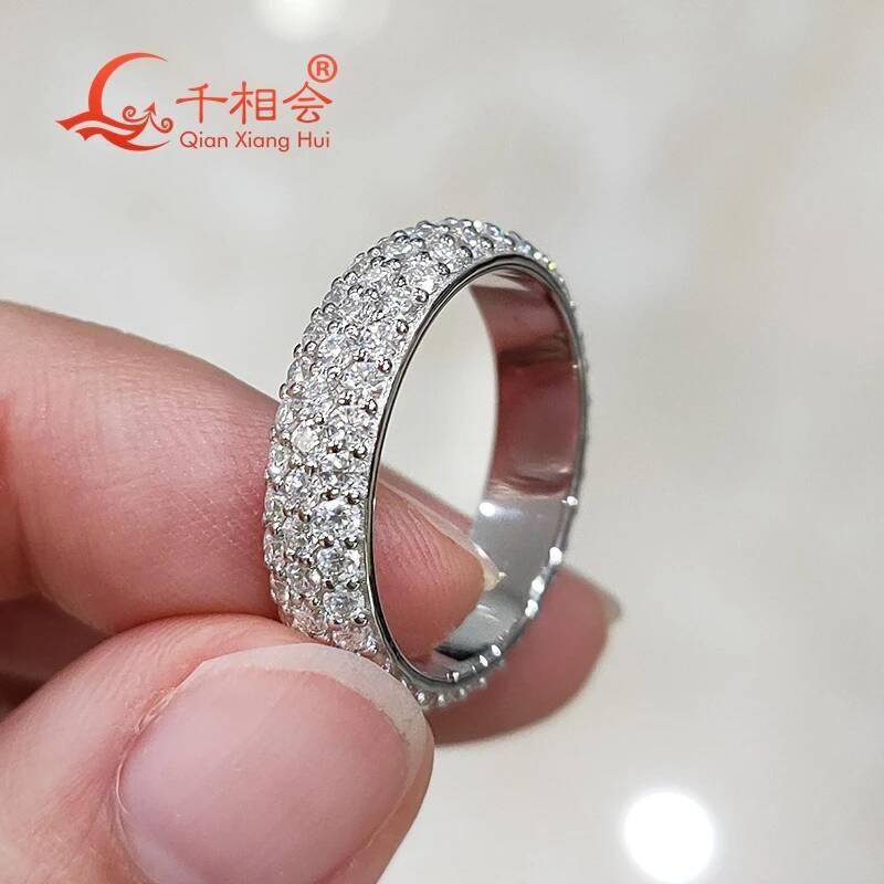 D vvs white 1.7mm melee moissanite three band ring full stones 925 Sterling Silver Ring Jewelry Rings Engagement Ladies men