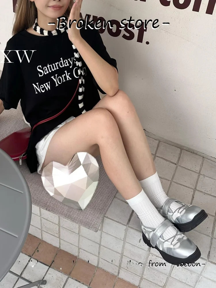 D Home Silver Leather Thi Bot Ballet Function oes Women Retro Mary Jane Casual Sports oes Faionable Slip-On... 250809