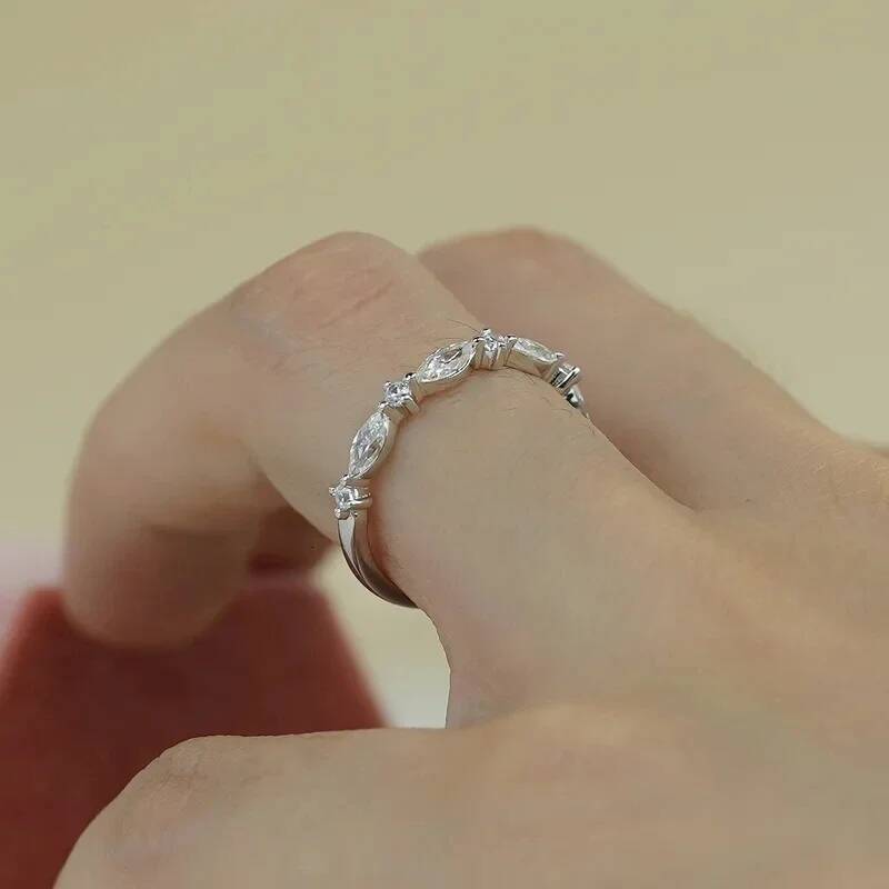 NKHOG Full Moissanite Eternity Rings 925 Sterling Silver Plated 18k Gold Women Wedding Band Marquise Rings Gift Fine Jewelry GRA