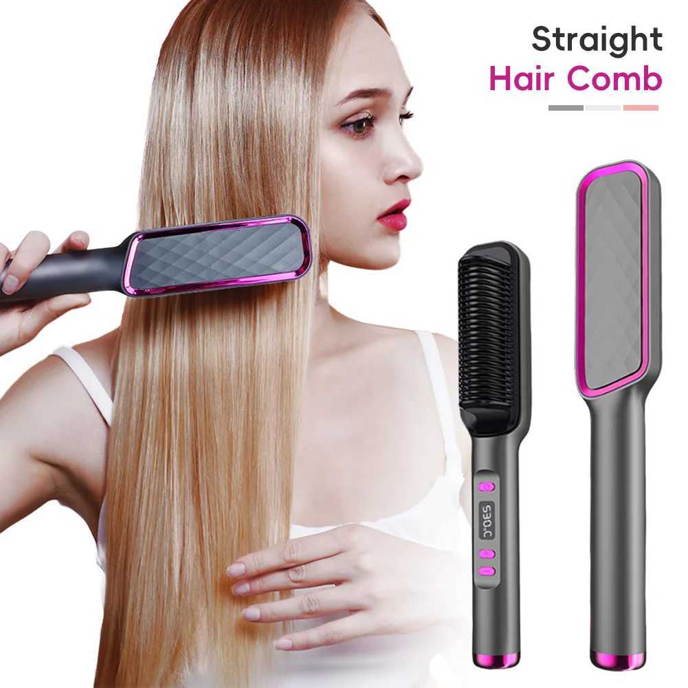 Electric Hair Straightener Brush Fast Heating Straightening Brush Hair Straightener with Anti-Scald Feature Straightener Comb W250814
