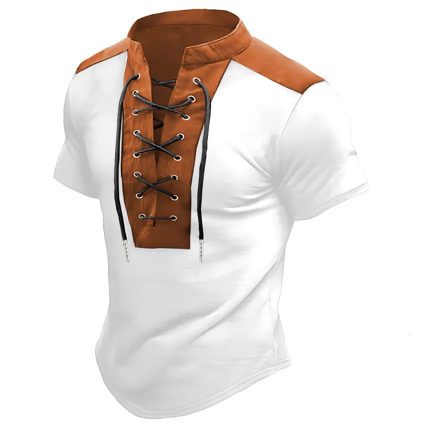 2025 Europe and the United States mens summer short-sleeved round neck T-shirt drawstring decorative POLO shirt top 250813