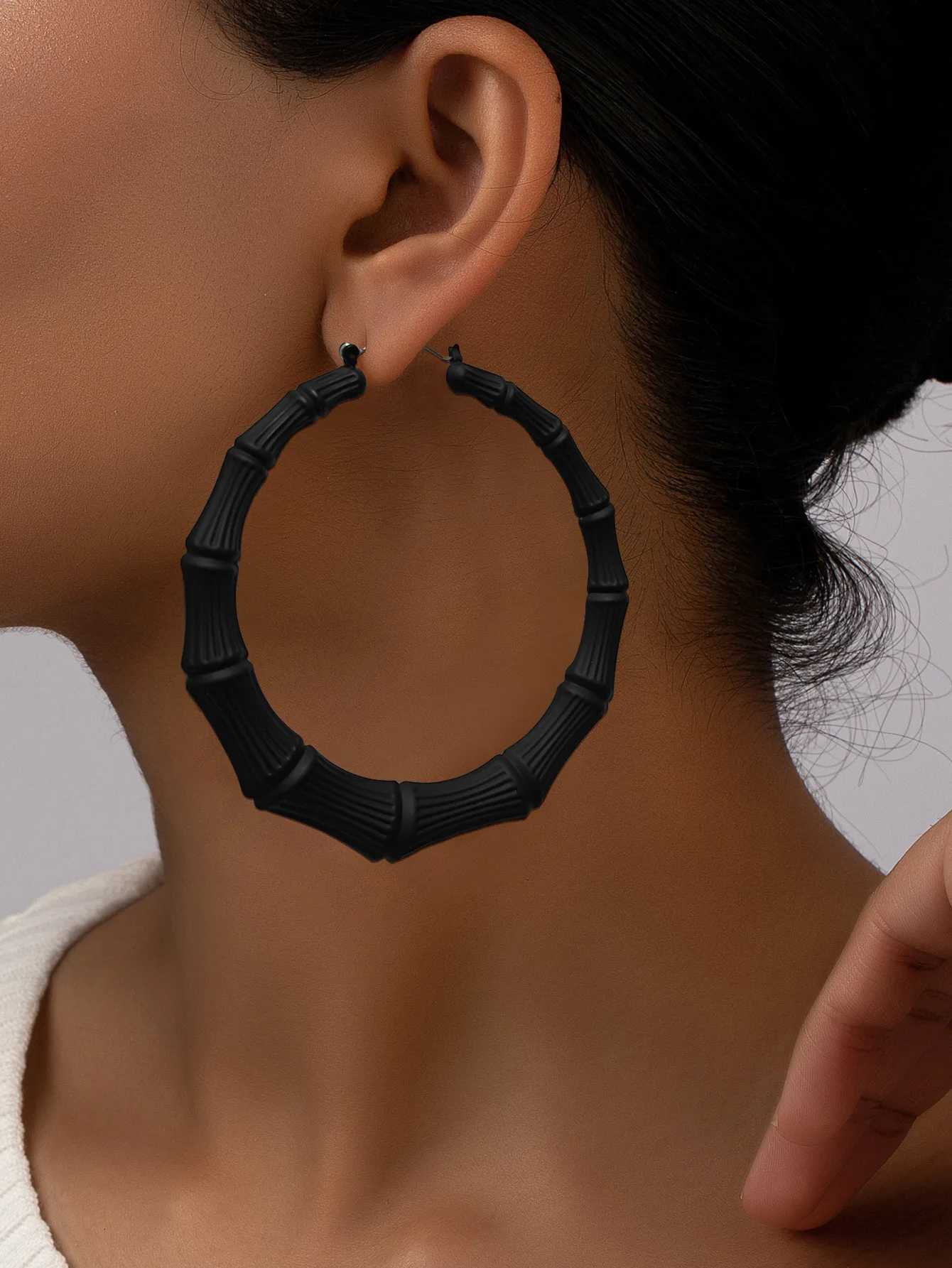 Punk Gold Silver Color Bamboo Hoop Earrings for Women Geometric Big Round Circle Exaggerated Design Hip Hop Party Jewelry XJ250814