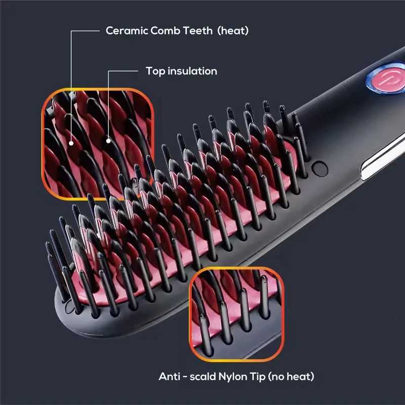 Mini Portable Electric Beard Ceramic Fast Heating Straightener Brush Pressing Hot Comb Hair Straightener W250814
