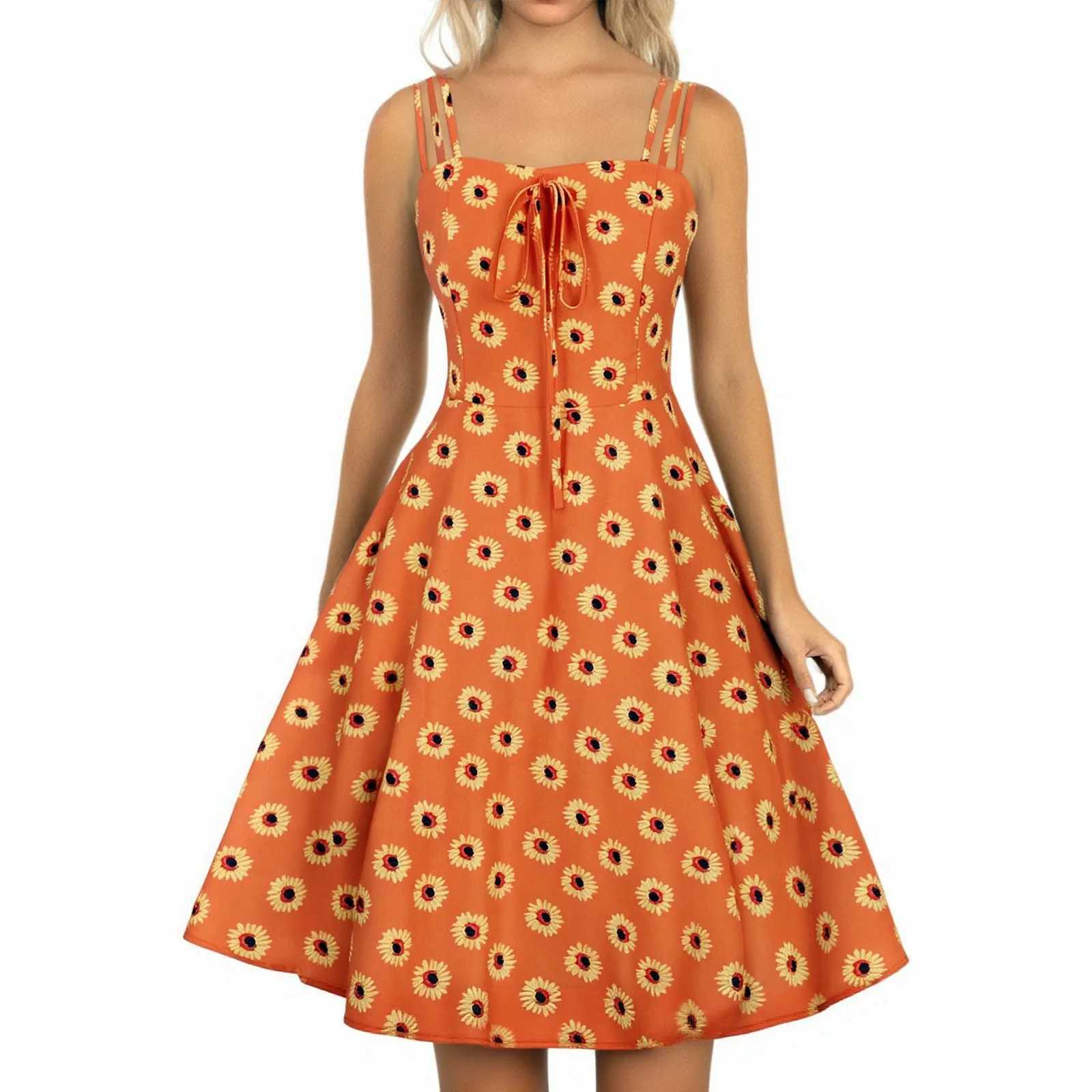 New Dress Cute Daisy Women Floral Print Fashion Spring Summer Outdoor Travel Vacation Beach Casual Vintage Dresses XJ250814