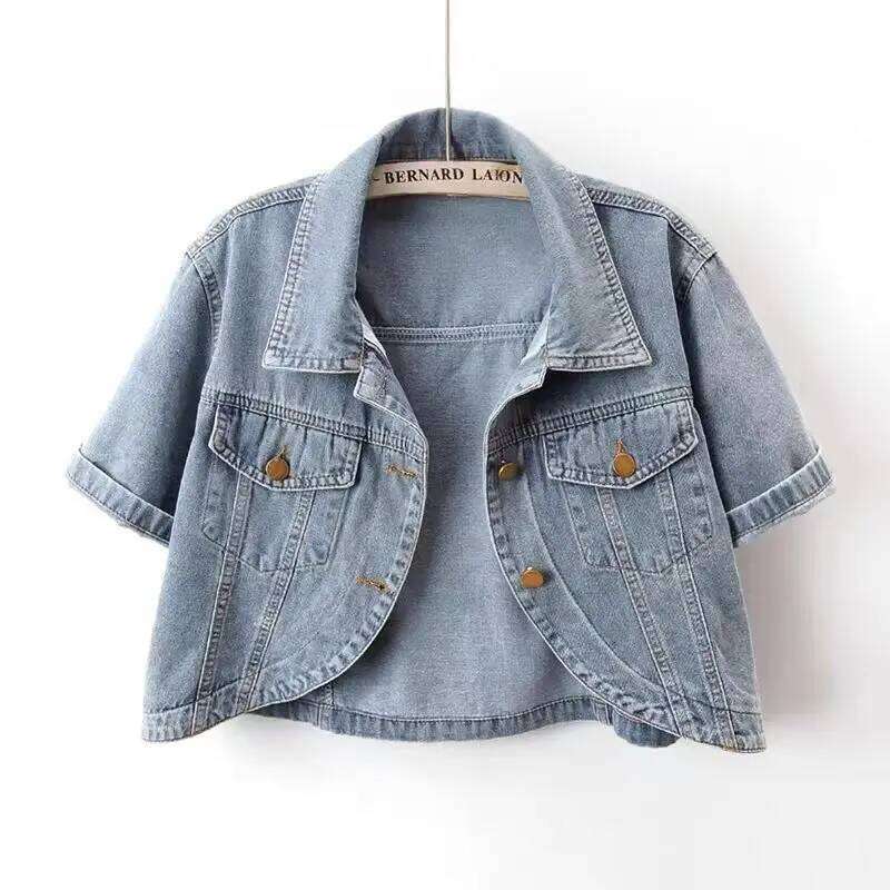 Designer Clothing 2025 Spring Summer Women Solid Color Casual Denim Coat Female Short Sleeve Pink Jean Jacket Outerwear Chaquetas