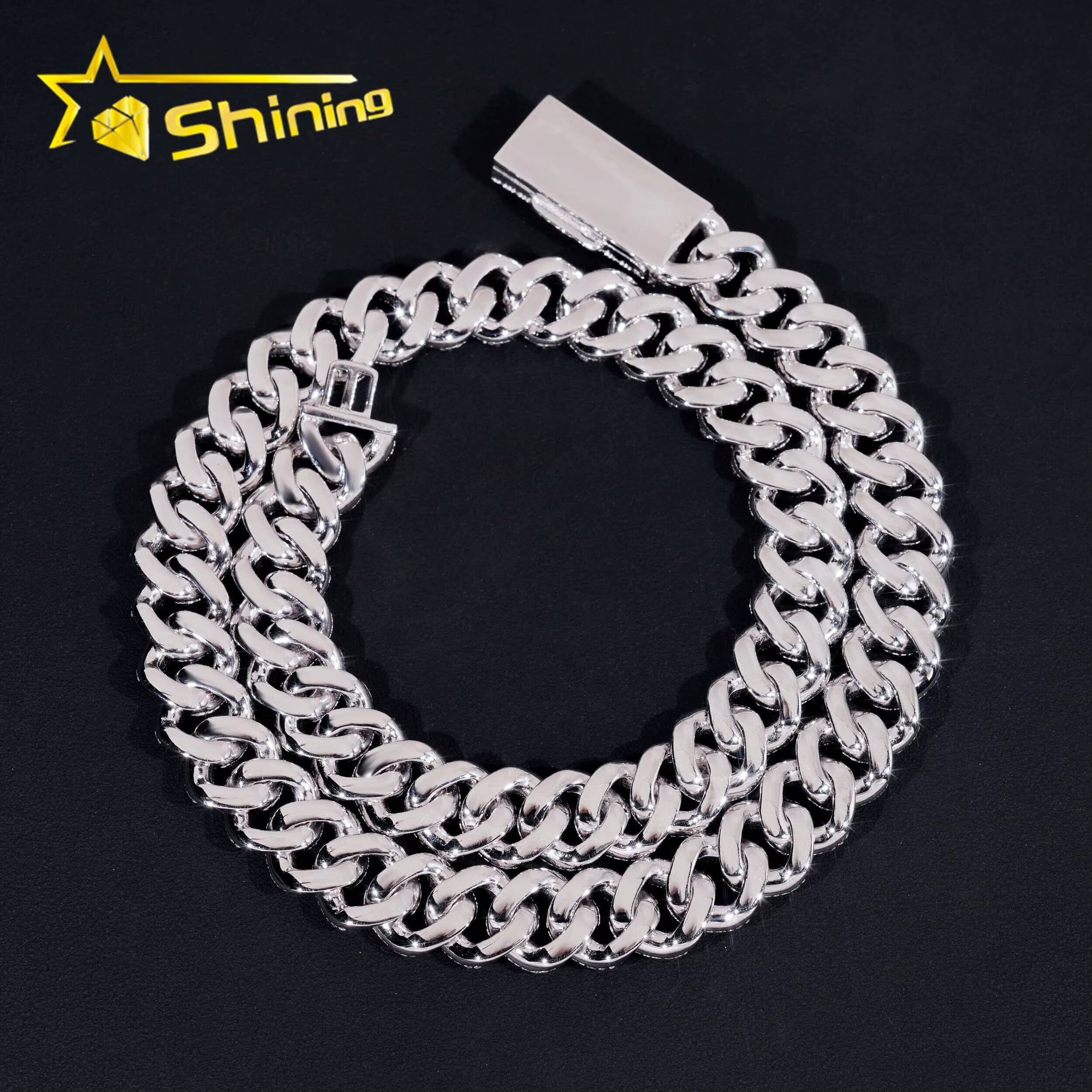 Promotion Factory Price 15mm Solid 925 Sterling Silver Gold Plated GRA Certified VVS Iced Out Moissanite Cuban Link Chain