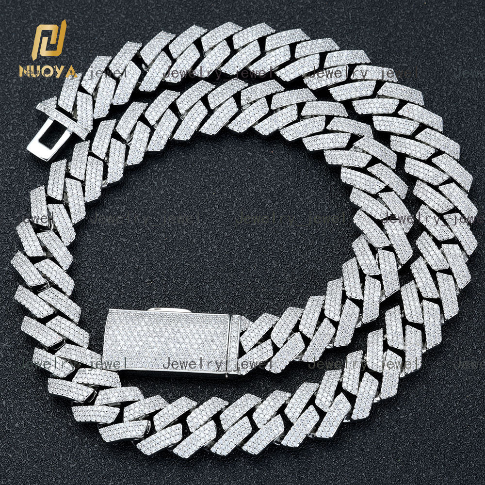 NUOYA 16MM Hight Quality Iced Out 3 Row Diamond Cuban Link Chain White Gold Plated Bling CZ Stone Cuban Chain Necklace for Women