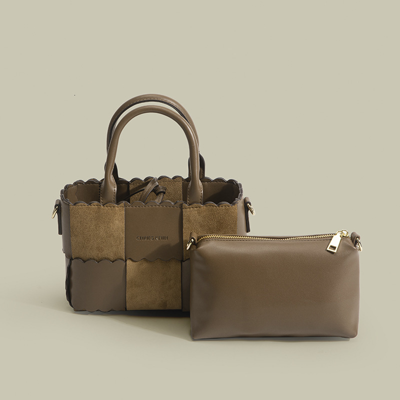 Brown Plaid Handbag Crossbody for Women Fashion Versatile with Pendant Color-Block Woven Shoulder Bag