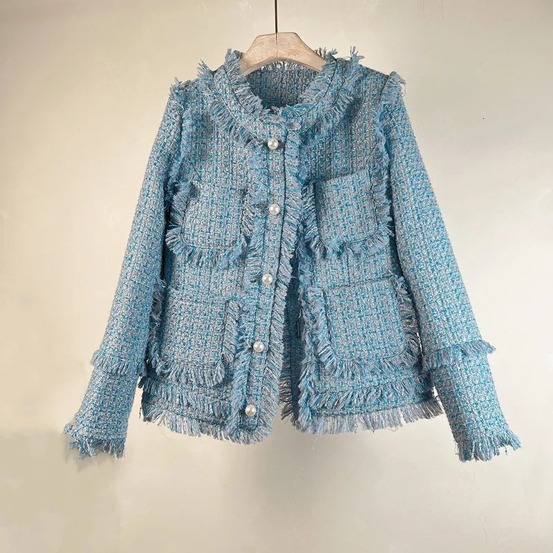 French Style Elegant Elegance Jacket for Women Tweed Autumn Winter New Tassel Slim Fit