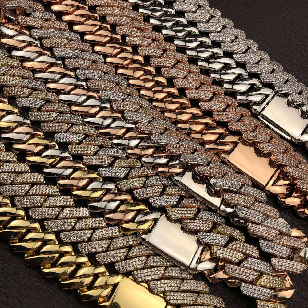 19mm Fork Ice Cuban Chain 3 Rows Rose and White Gold