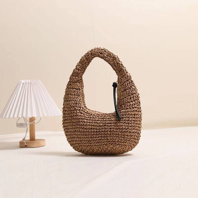 Half Moon Woven Cloud Clutch Handbag Summer Straw Beach Bags for Women Designer Paper Rope Knitting Shoulder Bag Shopper high-quality