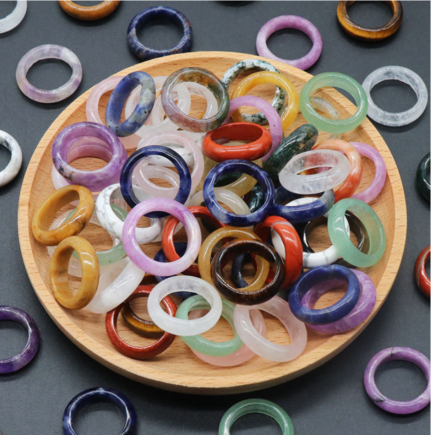 Band Rings Jewelry 100pcs/lot Wholesale Multi Color Ring Colorf Natural Agate Gemstone Finger Rings Couple Wedding Engagement Mens
