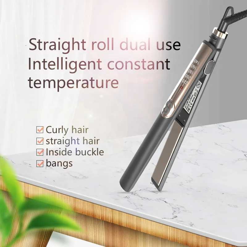 Professional Salon Flat Iron 2 in 1 Straightening Curling Iron and Straight Ceramic Hair Straightener W250814