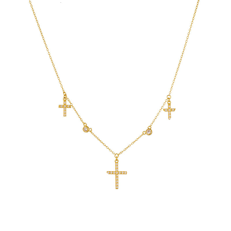 Jewelry Pure Sier Cross Necklace for Women Simple Ins Niche Design Light Inlaid Dia Collarbone Chain Jewelry for Women