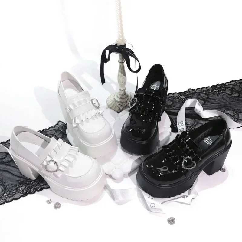 Sweet Heart-Shaped Buckle Lolita High Heels Pump Shoes for Women Y2k PU Leather Waterproof Platform Mary Janes Shoes W250814