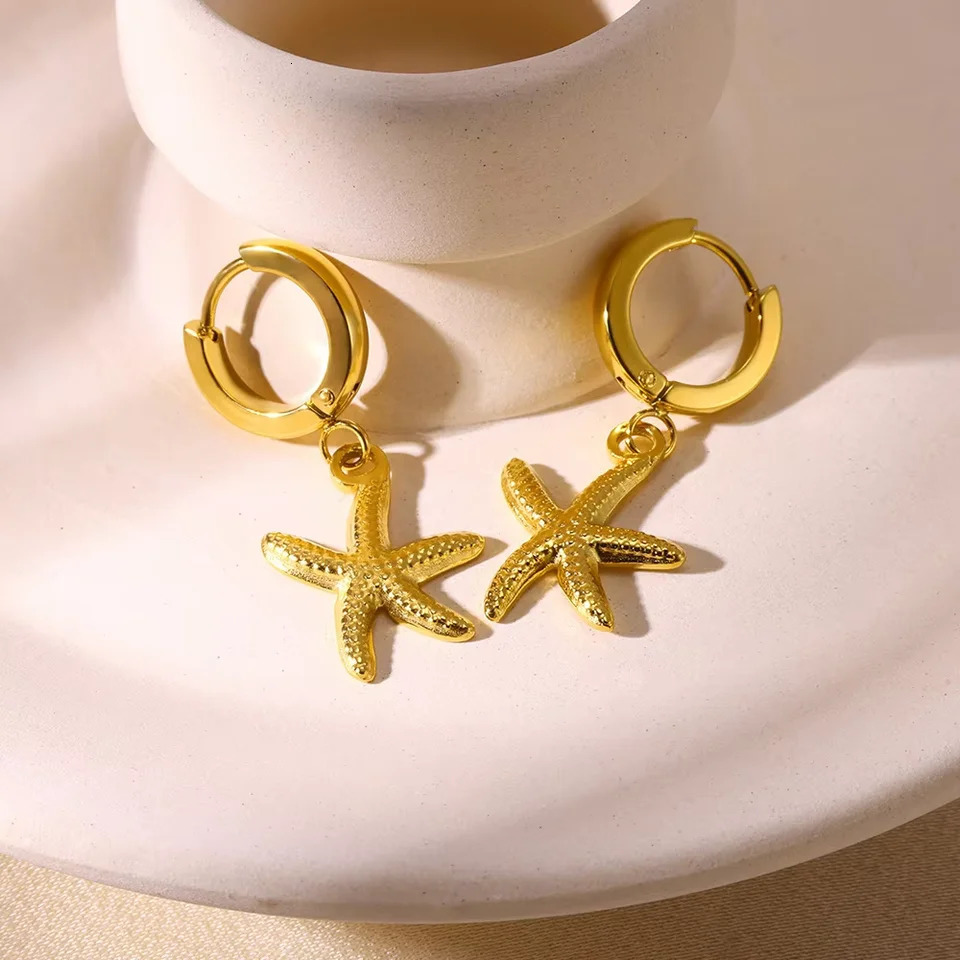 Boho Starfish Hoop Earrings For Women Stainless Steel Gold Color Ocean Star Earrings Summer Beach Jewelry Accessories Aretes 250812