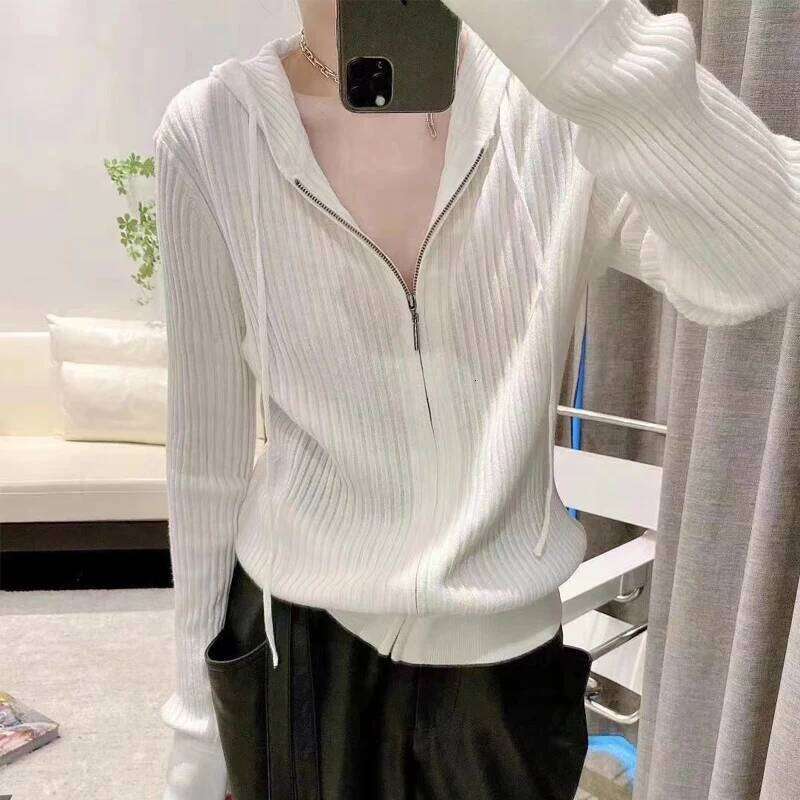 Western Style 2022 Spring And Autumn Grey Hooded Cardigan Wool Hoodie Feminine Base Loose Knit Jacket Sweater 20250809