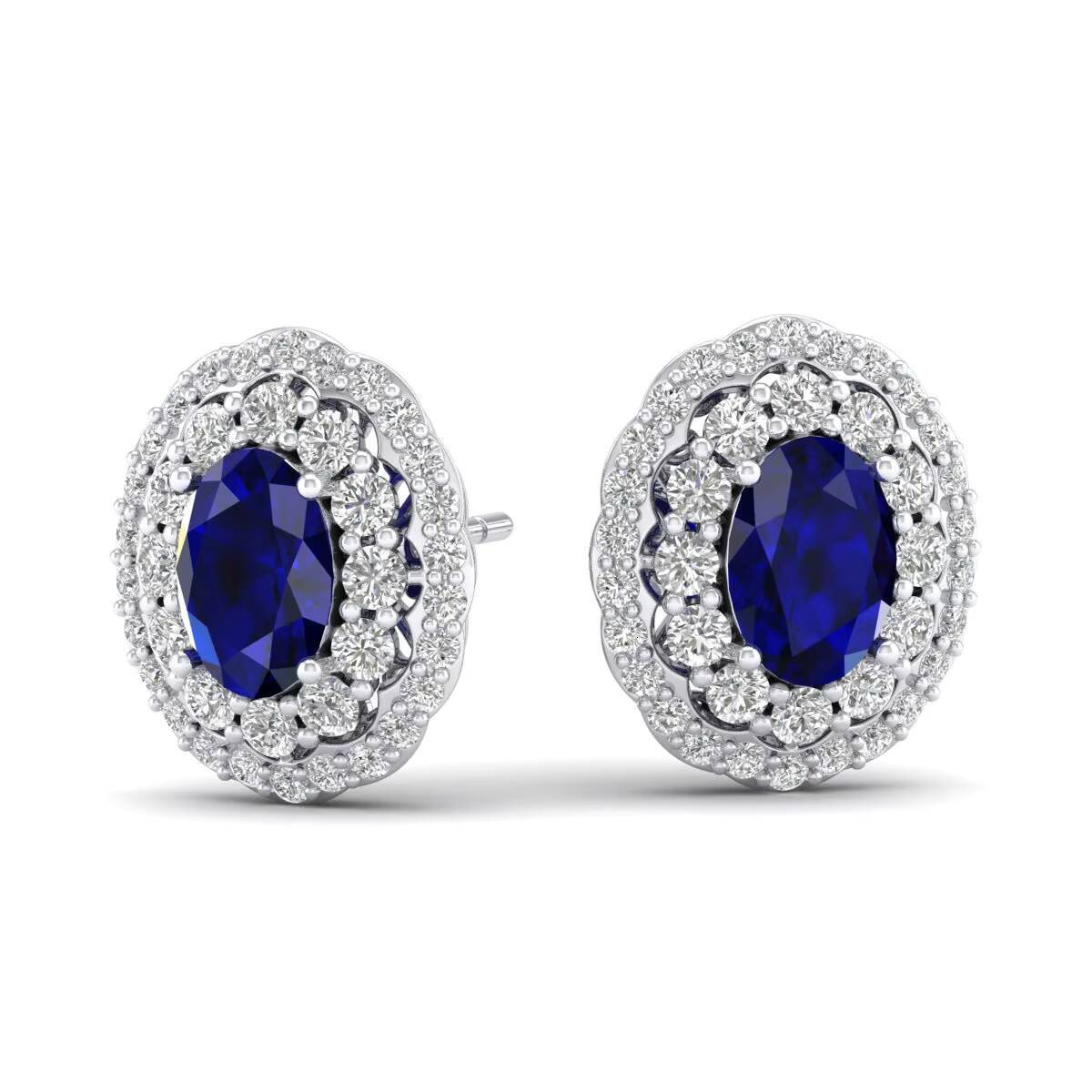 Reyes Designer 14k Gold Dia Exaggerated 1.52ct Blue Expensive Oval Cut Fine Stud Earrings Jewelry