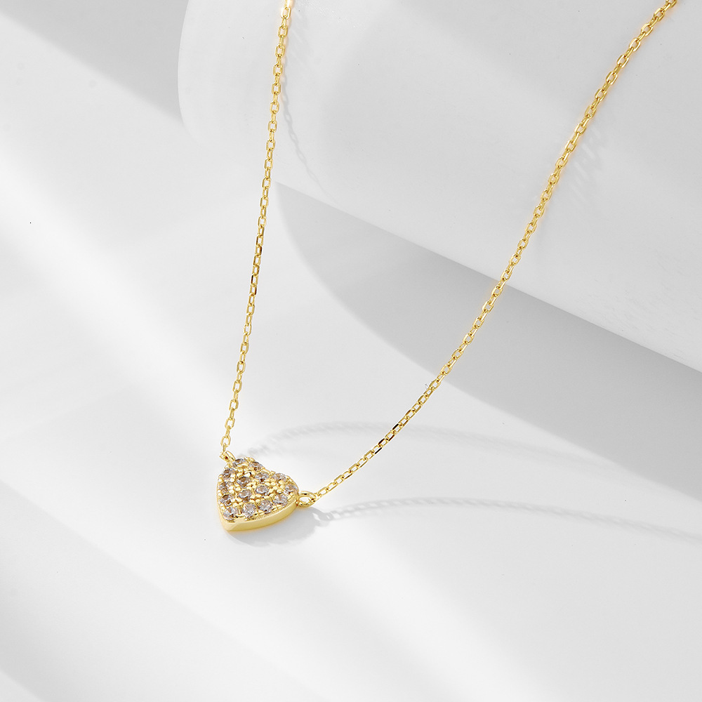S Pure Sier Heart-Shaped Micro-Paved Zircon Necklace for Women, Light Ins Sweet Versatile Full Dia Heart Collarbone Chain Jewelry for Women