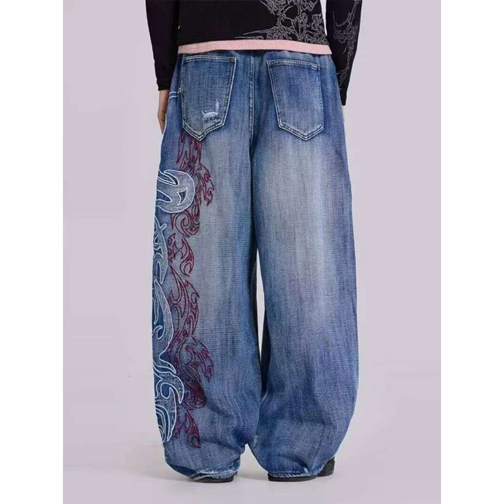 Haruku New Fashion Holes Do Old Washed Baggy Jeans Men Y2K Gothic Hip Hop Vintage Straight High Waist Wide Leg Trousers